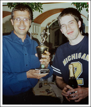 "Captain" Mainwaring proudly displays his Footballer of the Year trophy, whilst the Supremo awaits the champagne moment.