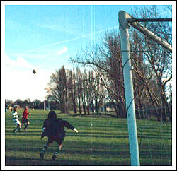 Fleming executes the perfect disguised top-spin lob to score Logicas fifth and final goal.
