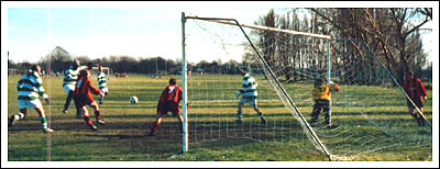The Sportobello defence manage to clear this Abbott cut-back.