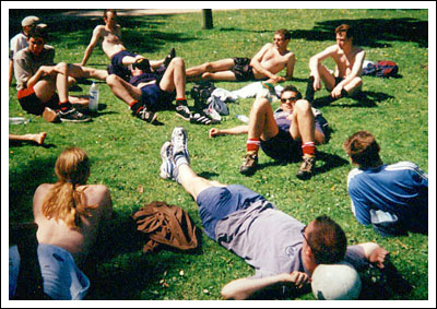 The Pups can only try out some different team formations after they lose their football at Fridays intense training session. [Photo:S.Loriot]